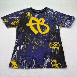 FUBU Graffiti Spray Paint T Shirt  Urban Graphic Black Purple Yellow Size XXL